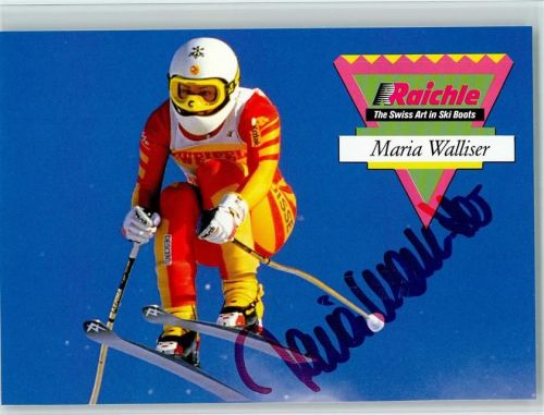 Maria Walliser bei der Abfahrt und Original Autogramm