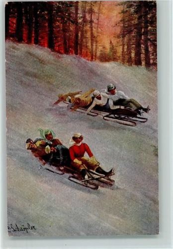sign Schröpler - Rasante Abfahrt mit einem Bob 1909 AK Bob