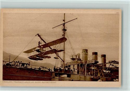 Marine - Franz. Marineflugzeug, Wasserflugzeug Caudron G3 oder J Doppeldecker auf Schiff La Foudre - Ostpreußenhilfe Abteilung Flugwesen 25. Reihe 1. Gruppe