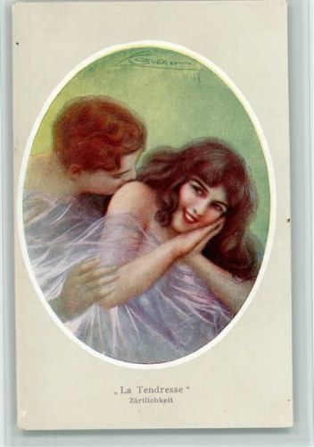 Serie 526-6 Erotik - La Tendrresse - der Kuss auf die Schulter, Schleier bedeckt die Frau Guerzoni, C.