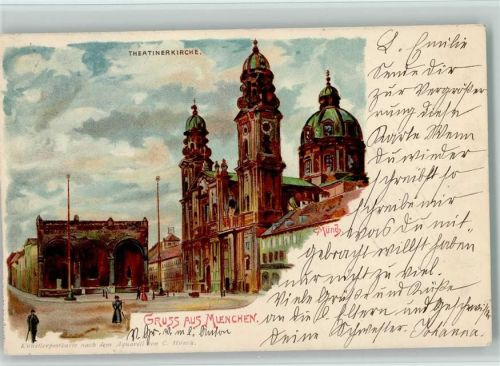 W8000 München Gruss aus - Theatinerkirche, litho 1898 AK Münch, C. Künstlerkarte