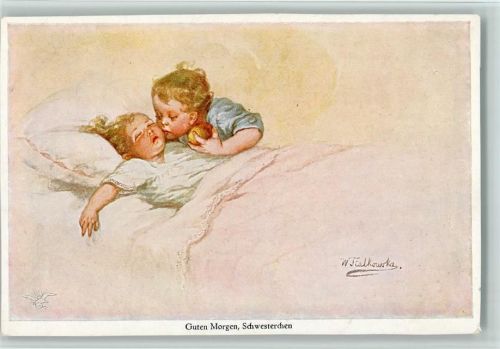 Guten Morgen Schwester - Kinderkuss Fialkowska, W. Künstlerkarte