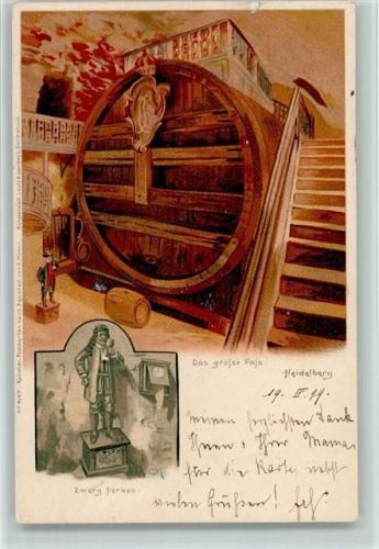 W6900 Heidelberg , Neckar Das große Faß - litho 1899 AK Münch, C.