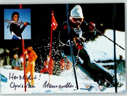 Christian Neureuther beim Wettkampf und Original Autogramm