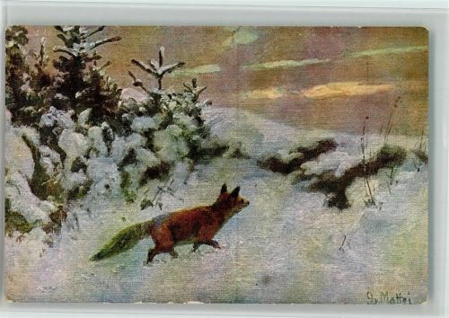sign Mattei - Fuchs im Schnee Fuchs Künstlerkarte
