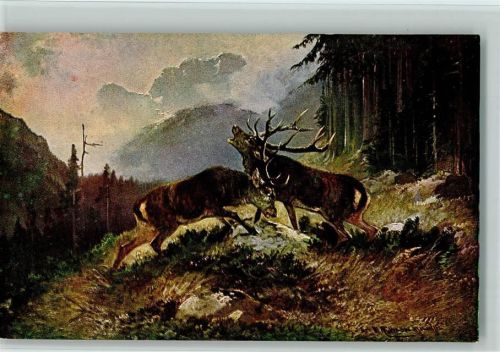 Serie 6981 - Hirsch kämpft Jagdtiere