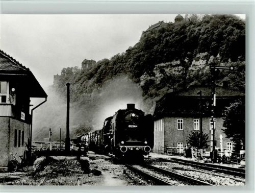O6904 Dornburg , Saale Bahnhof Dornburg - 01 204 mit Güterzug nach Camburg 1980 AK Lokomotive