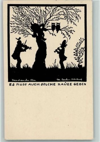 Musikanten und Eulen im Baum 1936 AK Sachse-Schubert, M.