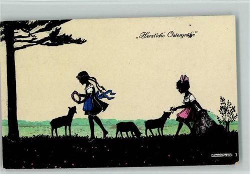 Ostern - Mädchen mit Schafe 1920 AK Grosze, M.