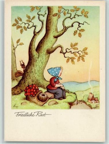 Friedliche Rast - Mädchen mit einem Korb