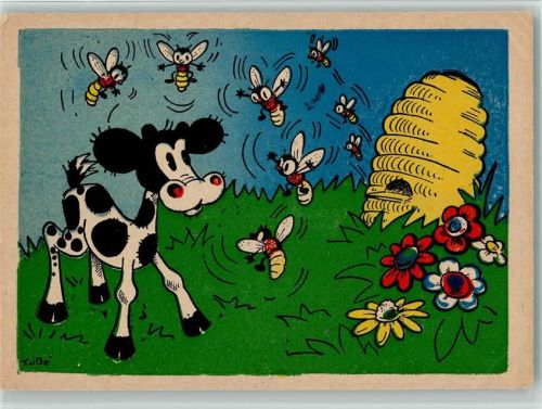 sign Tube - Bienenkorb und eine Kuh - Comic Humor