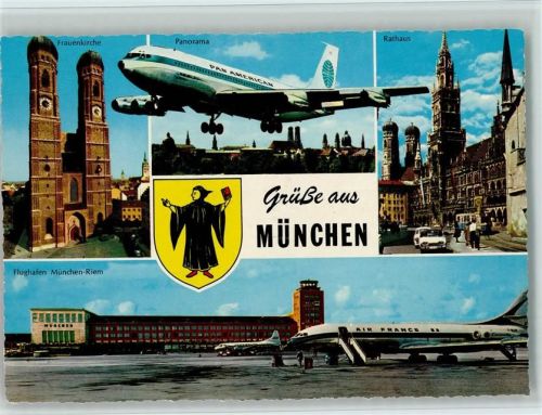 Pan American Flugzeug über München 1970 AK Flughafen