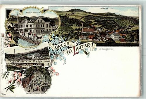 08312 O9406 Lauter , Sachs Lithographie Fischers Gasthaus Unter-Lauter Bahnhof Fischers Konzert Garten