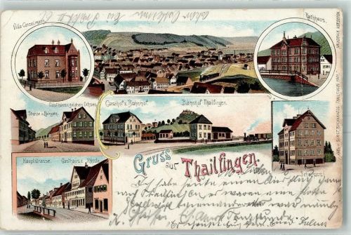 Tailfingen 1903 Villa Conzelmann Gasthaus Zum goldenen Ochsen Hauptstraße Gasthaus Zum Rössle Gasthaus Zum Bahnhof Rathaus Bahnhof Schulhaus Lithographie