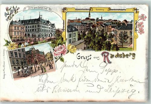01454 O8142 Radeberg 1897 Lithographie Hotel Zum Kaiserhof Postamt