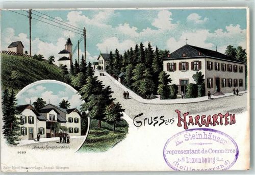 57550 Hargarten-aux-Mines 1901 Lithographie Bahnhofsrestaurant