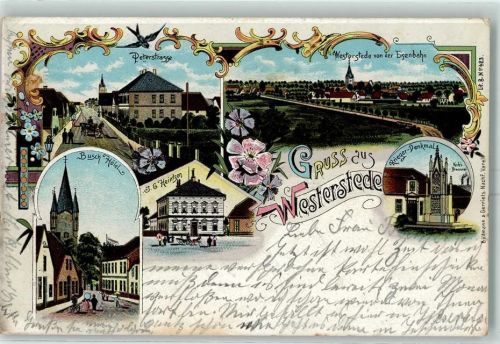 Westerstede 1901 Peterstraße KriegerdenkmalKochs Brunnen J. G. Heintzen Busch Hotel