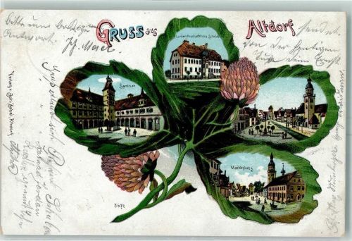 90518 W8503 Altdorf b. Nürnberg 1905 Lithographie Seminar Landwirtschaftliche Schule Marktplatz Vierblättriges Kleeblatt