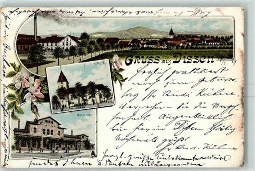 49201 W4503 Dissen am Teutoburger Wald 1898 Lithographie Kirche Bahnhof