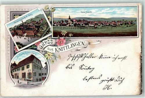 75438 W7134 Knittlingen 1900 Lithographie Harmonikafabrik Fr. Hotz Dr. Fausts Geburtshaus