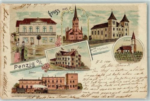 Penzig 1901 Turnhalle Ev. Kirche Post Bahnhof