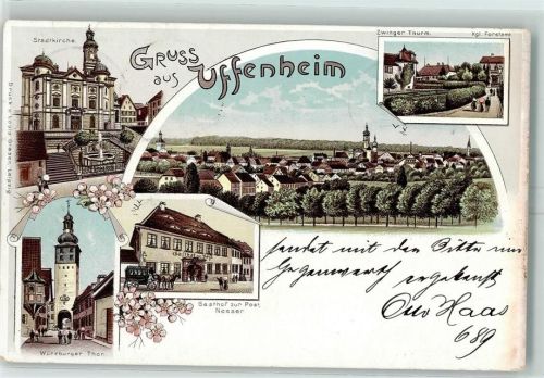 Uffenheim 1898 Stadtkirche Zwinger Turm Kgl. Forstamt Würzburger Tor Gasthof Zur Post Neeser