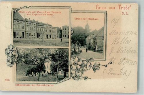 Triebel Trzebiel 1900 Gebrauchsspuren Marktplatz Gasthaus Schützenhaus m. Concert-Garten