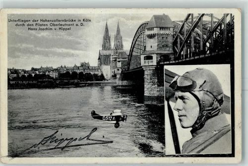 Köln Altstadt-Nord 103 Unterfliegen der Hohenzollernbrücke Pilot Hans Joachim v. Hippel