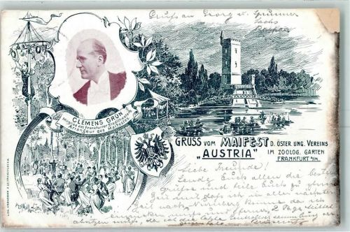 W6000 Frankfurt am Main Maifest "Austria" Clemens Grün Mitglied d. Theaters Arrangeur des Maifestes Lithographie Arbeiterbewegung 1898 Gebrauchsspuren