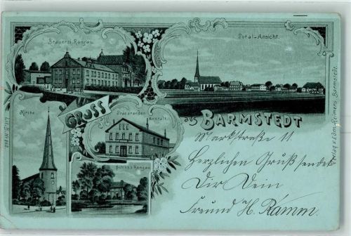 25355 W2202 Barmstedt 1902 Karte beschädigt Brauerei Ranzau Kirche Präparanden-Anstalt Schloss Ranzau Lithographie