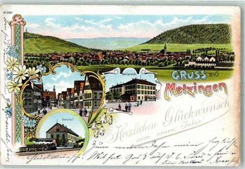 Metzingen 1899 Bahnhof Hotel Sprandel Neujahr