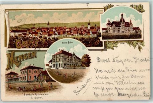 Mengen 1900 Hotel Baier Spital Bahnhof und Restauration R. Sigerist