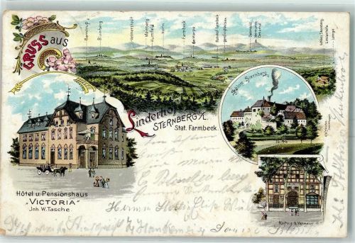 32699 W4923 Linderhofe 1898 Lithographie Hotel Pensionshaus Victoria Schloss Sternberg Kaufhaus G. Vehmeier