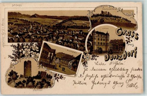 73072 W7322 Donzdorf 1900 Lithographie Scharfenschloss Schloss Marktplatz Staufneck