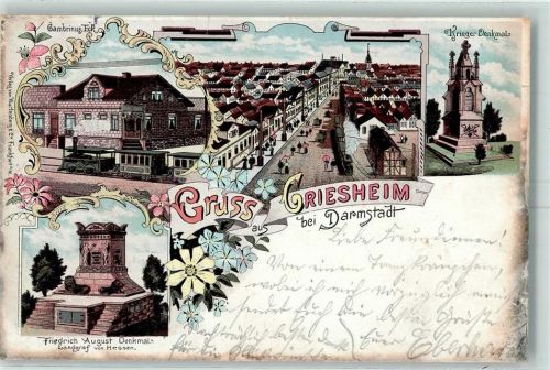 64347 W6103 Griesheim , Hess 1898 Lithographie Gambrinus Eck Kriegerdenkmal Friedrich August-Denkmal Landgraf von Hessen