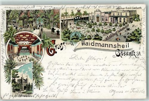 04639 O7422 Gößnitz , Thür 1899 Lithographie Waidmannsheil