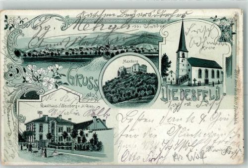 67433 W6730 Diedesfeld Lithographie Gasthaus Zum Weinberg Maxburg Kirche