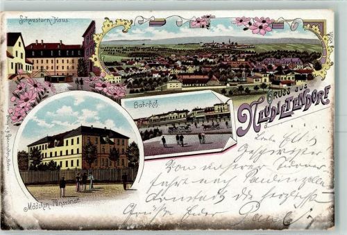 Neudietendorf 1902 Schwestern-Haus Mädchen-Pensionat Bahnhof Lithographie