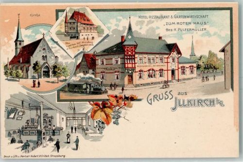 67400 Illkirch-Graffenstaden 1898 Lithographie Gruss aus Eisenbahn , Hotel Zum Roten Haus AK