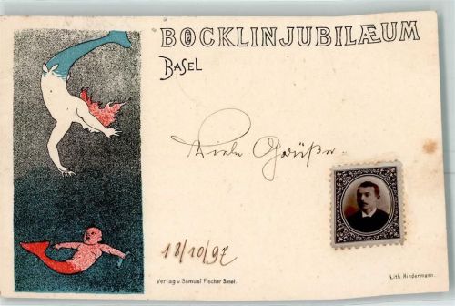Basel Bâle Böcklin-Jubiläum scan leicht verzogen Nixe 1897 Gebrauchsspuren