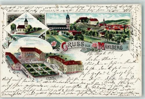 Mahlberg 1903 Friedhofkapelle Zigarrenfabrik Bahnpost Frankfurt Main - Basel Zug 910