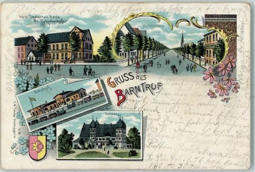 32683 W4924 Barntrup 1899 Karte beschädigt Hotel Deutsches Haus Fr. Schiebenhöfer Mittelstraße Oberer Teil Bahnhof Schloss Lithographie