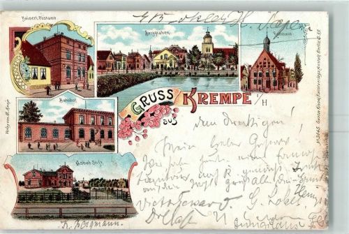 Krempe 1897 Kaiserl. Postamt Burggraben Rathaus Bahnhof Asab Stift