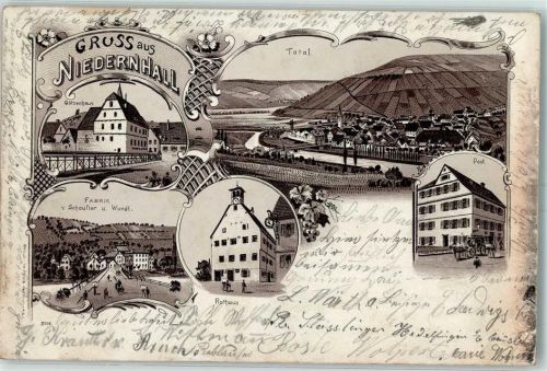 Niedernhall 1898 Götzenhaus Fabrik v. Schaufler und Wundt Rathaus Post