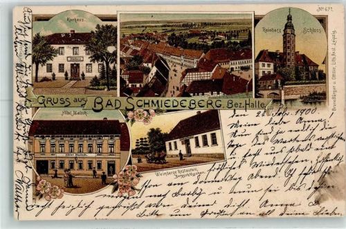 06905 O4603 Bad Schmiedeberg 1900 Lithographie Kurhaus Reinharz Schloss Hotel Malsch Weinberge Restaurant Bergschlösschen