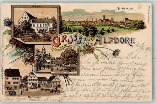 Alfdorf 1901 Schloss Pfarrhaus mit Linde Marktplatz