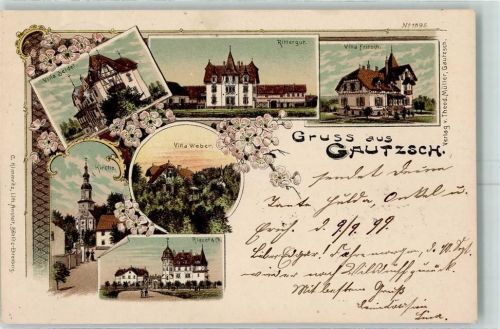 04416 O7113 Gautzsch Markkleeberg 1898 Lithographie Villa Seidel Rittergut Villa Fritsch Villa Weber Kirche Riquet & Co