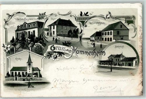 67670 Mommenheim 1899 Lithographie Gruss aus Bahnhof , Postamt AK