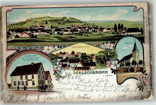 Walschbronn 1905 Gruss aus Lithographie Gasthaus Zum goldnen Löwen AK
