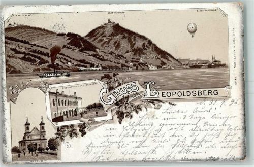 4076 Leopoldsberg 1896 Gebrauchsspuren Gruss aus Lithographie Ballon AK